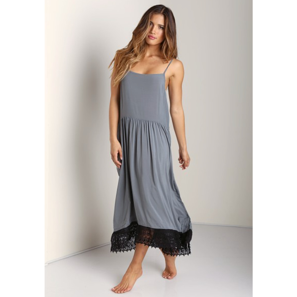 Free People Gray Maxi Dress with Black Lace Hem